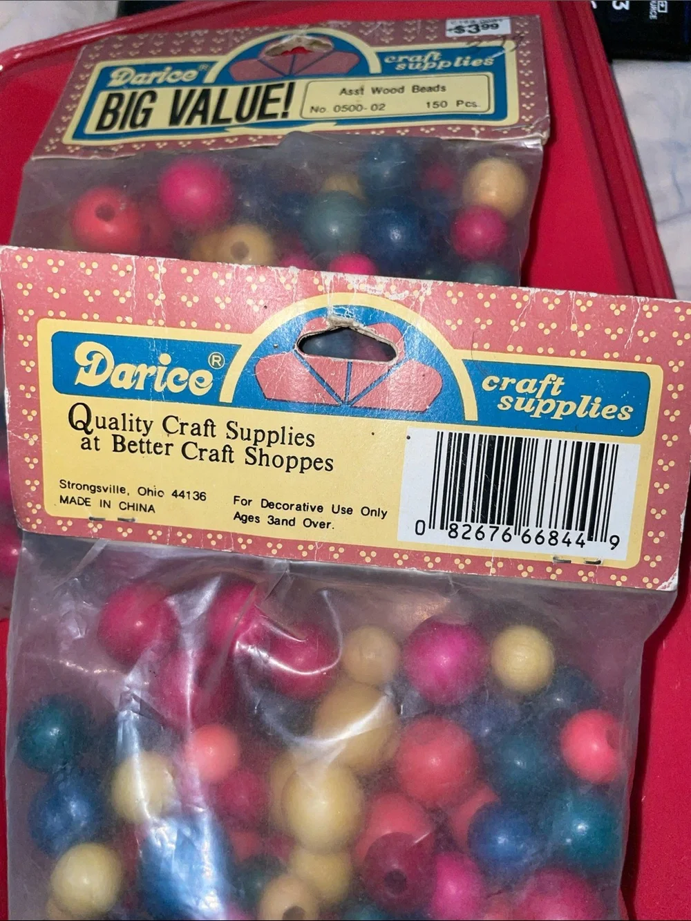 Darice Assorted Wood Beads 150 pcs. - Pink, Blue, Yellow